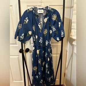 Floral Blue Dress with Belt